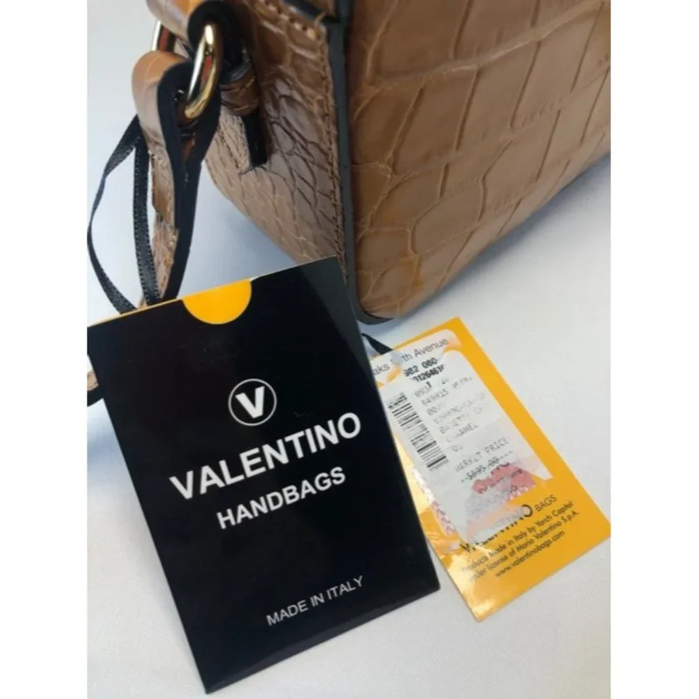 Mario Valentino Babette Croc Embossed Caramel Leather Cross Body Bag - Picture 9 of 11
